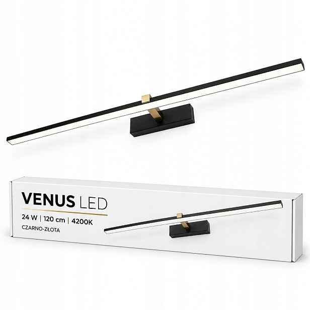 Nástěnná lampa Venus 24W 120 cm černo-zlatá Led 4200K 1640lm IP44 obývací pokoj