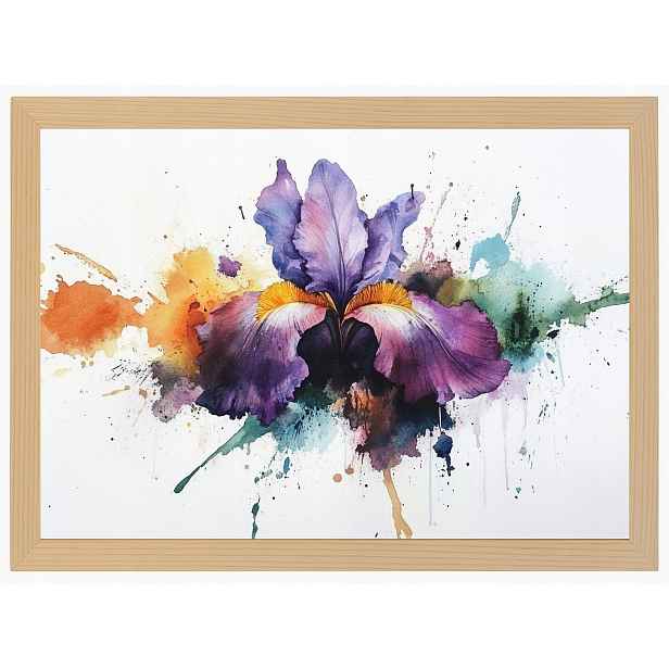 Plakát Rámeček Dřevo Akvarel Příroda Květ Fialový Irys Splash 80x60