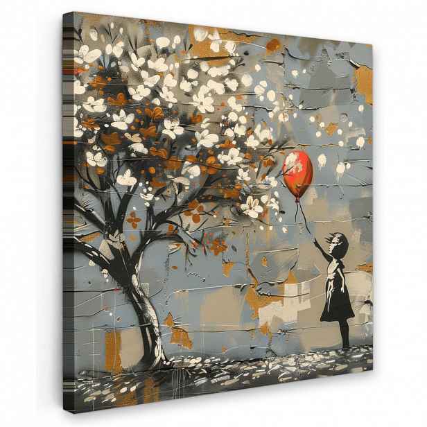 MuchoWow OBRAZ NA PLÁTNĚ Strom - Graffiti - Banksy styl - Dívka s balónkem 20x20 cm
