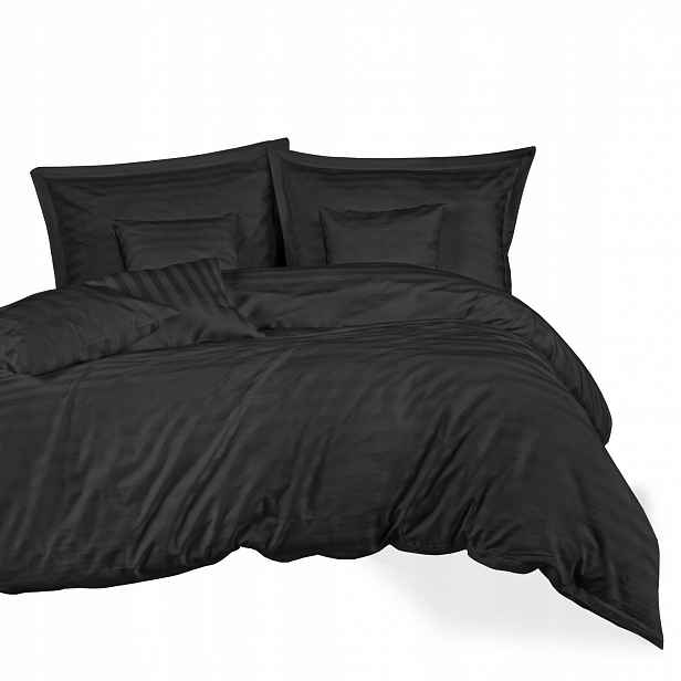 Povlečení z bambusovo-bavlněného saténu Stripe Black 220x200, černé