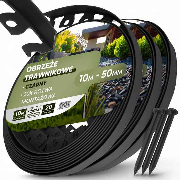 Trávníkový Lem 30 m 50 mm 60 x Kotvy Špendlíky Upevňovací kolíky Černé Us-t