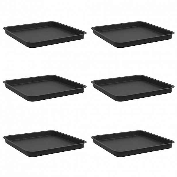 vidaXL Čtvercový květinový tác 6 ks Černá 36 x 36 x 3 cm Plast