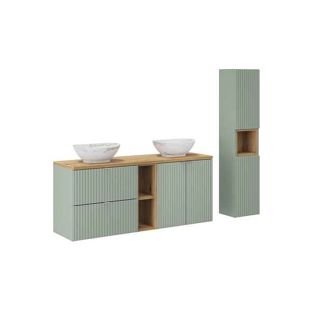 Comad Koupelnová sestava Line Reed Green se skřínkami a umyvadly 140 cm zelená/dub evoke