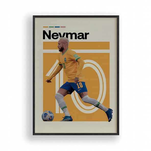 Plakát Neymar Obraz Rámeček Dřevěný Černý 30x40 cm