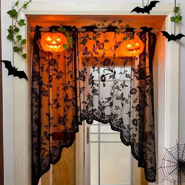 TEMU Černá závěs, jednodílný černý proutěný květinový oblouk, pokojová přepážka, 39 palců x 62,99 palců - Halloween