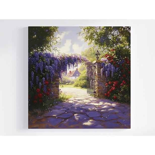 Obraz Na Plátně Kvetoucí Vesnice, Vistárie, Růže, Brána, 50x50