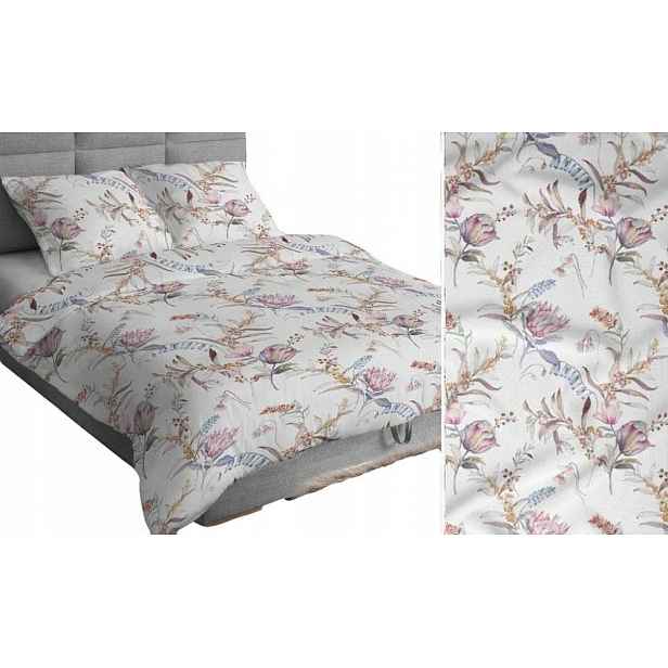 Povlečení 160x200 bílá růžová béžová, světlé květy, větvičky 4295 B bavlna Max