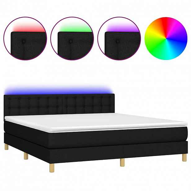 vidaXL Box spring postel s matrací a LED černá 160x200 cm textil