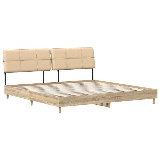 vidaXL Dvoulůžková postel s čelem dub sonoma a krémová 200 x 200 cm