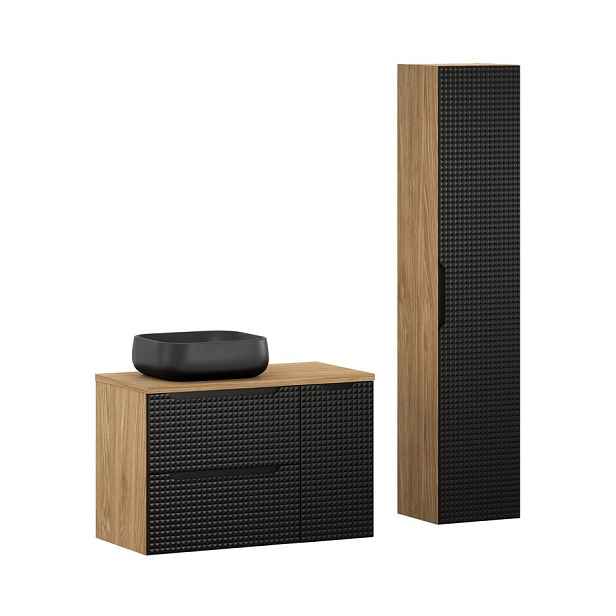 Comad Koupelnová sestava Luxor Black 90 cm s umyvadlem a skříňkami černá/dub olejovaný