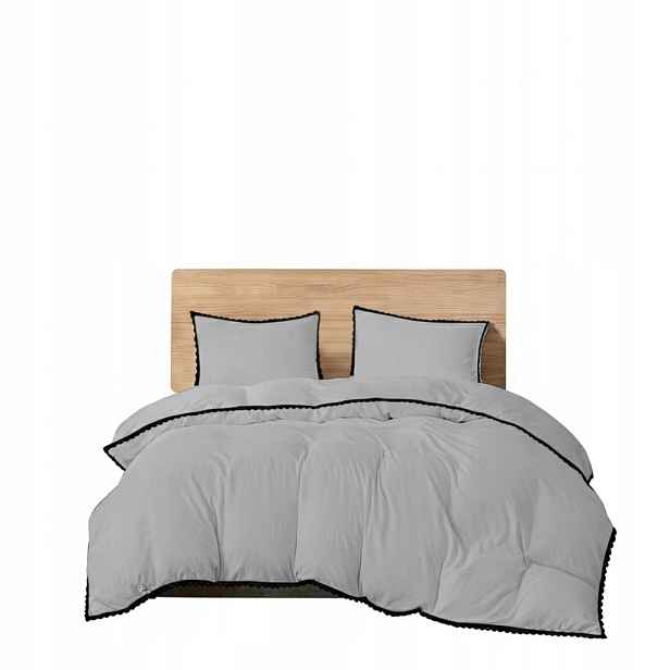 Elegantní Povlečení s černou krajkou 200x220 Světle šedá