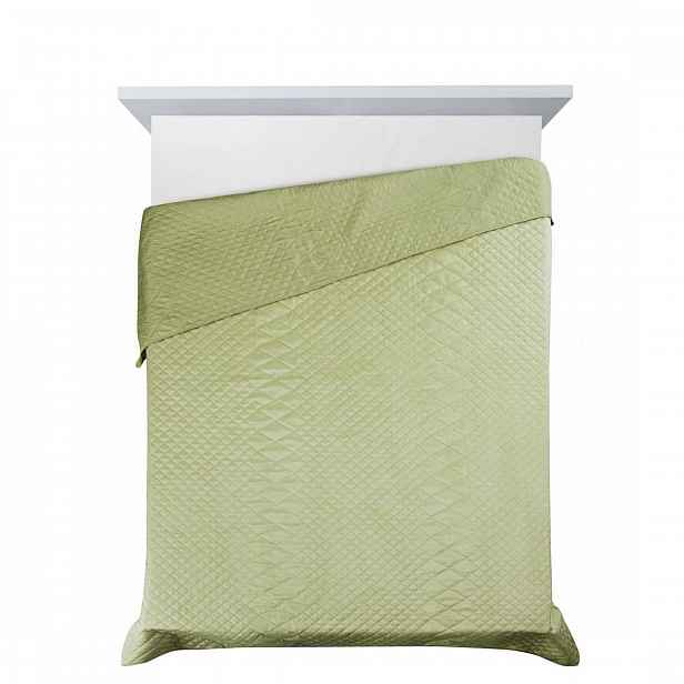 Přehoz na postel LUIZ/3 170x210 světle zelený prošívaný glamour pléd romby