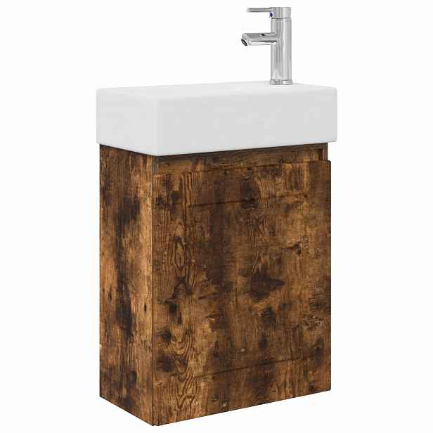 vidaXL Koupelnová skříňka s baterií Kouřový dub 45,5 x 22,5 x 84 cm
