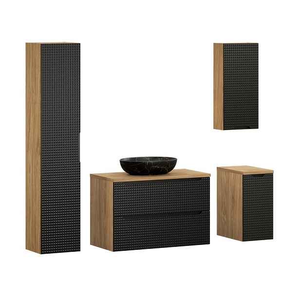 Comad Koupelnová sestava Luxor Black Mona se skříňkami a umyvadlem 90 cm černá/dub olejovaný