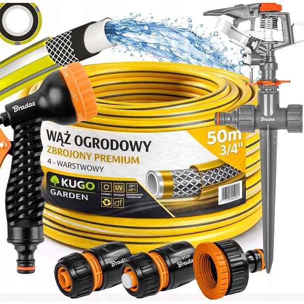 Hadice 3/4" 50 m 4 Vrstvy Premium Gun Zavlažovač Set Bradas