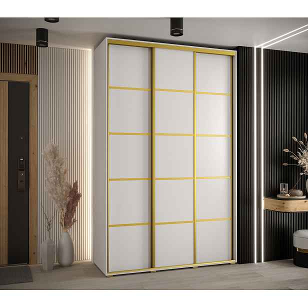 Šatní skříň YVONA 4 - 160/45 cm, bílá / zlatá