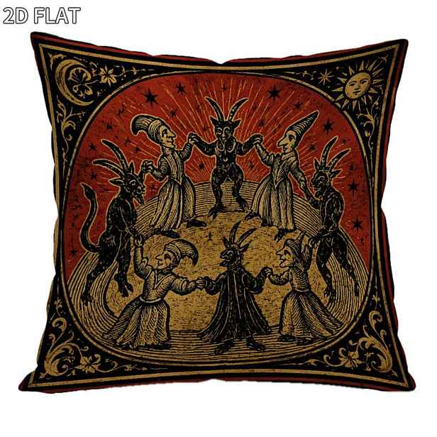 TEMU Vintage gotický čtvercový povlak na polštář, 18X18 palců 1ks, plochý 2D tancujícími figurami a ozdobným okrajem, ideální pro dekoraci ložnice,