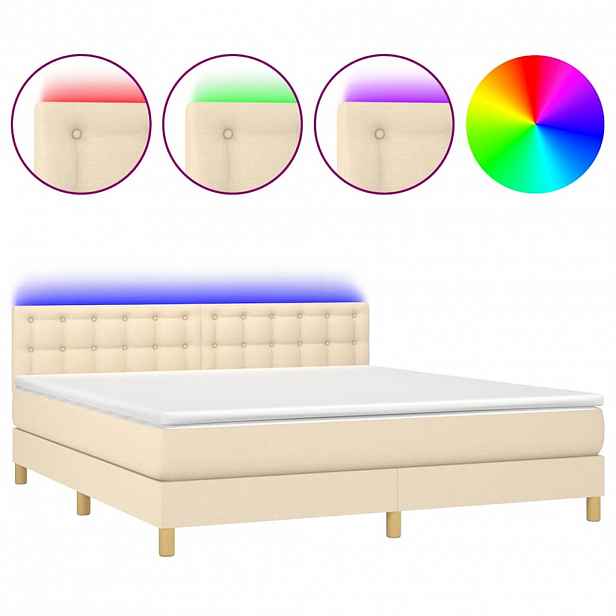 vidaXL Box spring postel s matrací a LED krémová 160x200 cm textil
