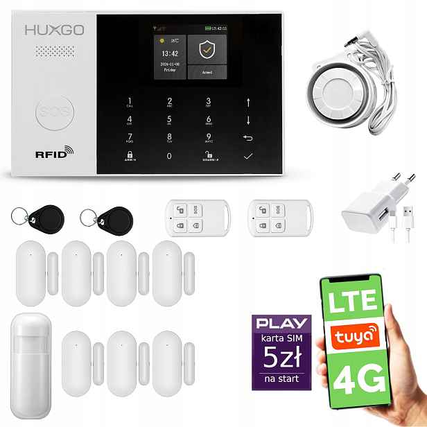 Bezdrátový alarm WiFi Gsm 4G, Tuya alarmový set Huxgo HXA005 D7PS