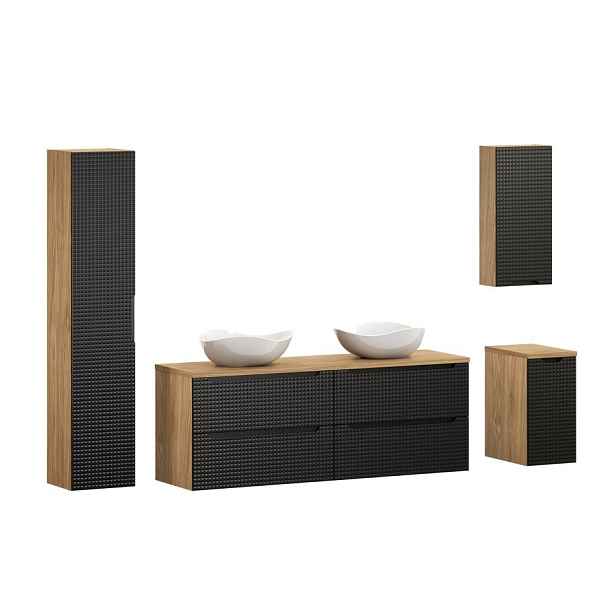 Comad Koupelnová sestava Luxor Black s deskou, umyvadly a skříňkami 160 cm černá/dub olejovaný