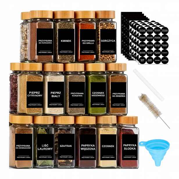 24 x Nádobky Na Koření Se Skleněnými Samolepkami 120 ML