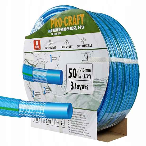 Modrá zahradní hadice Procraft PR-3KGH1350 3 vrstvy, 1/2" 50m