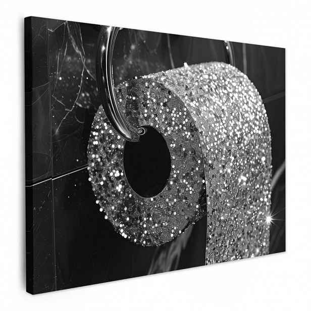 MuchoWow OBRAZ NA PLÁTNĚ WC - Toaletní papír - Černá a bílá - Třpytky 40x30 cm