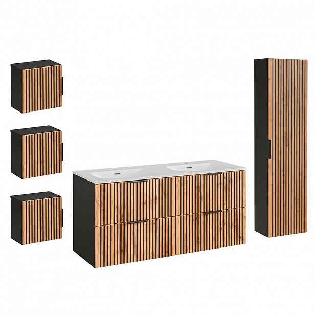 Petits-meubles KOUPELNOVÝ NÁBYTEK 120.4cm Gaia 2er-Set Dubové dřevo a černá barva