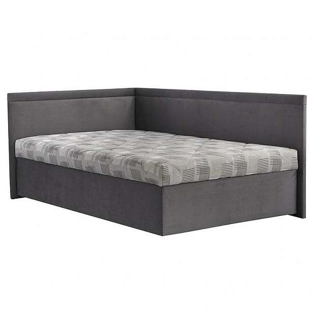 Rohová postel Travis levá, šedá látka, 120x200 cm