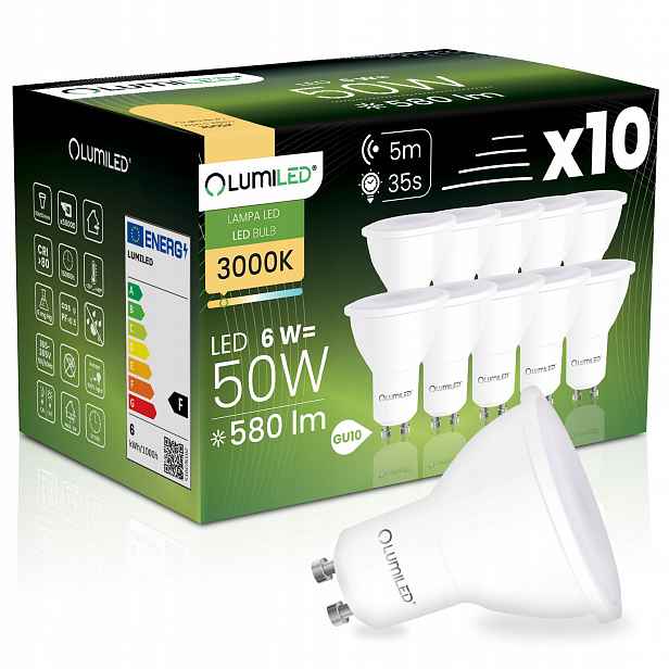 10x Led žárovka GU10 Reflektor 6W 50W 580LM 3000K 120° s pohybovým senzorem