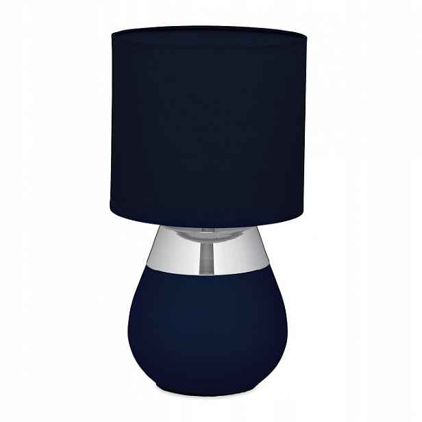 Noční lampa do ložnice E14, textilní stínidlo, stolní lampa, tmavě modrá