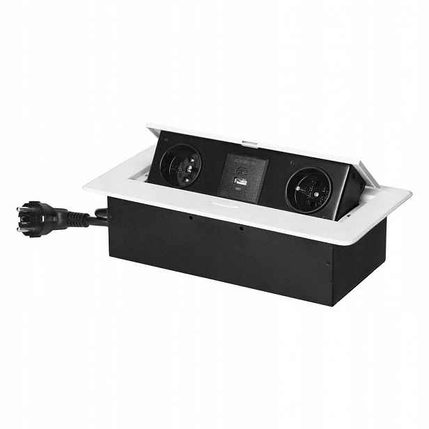 Zásuvky zapuštěné do pracovní desky, Usb nabíječka, 1,5 m, 2x2P+Z, 2xUSB, bílé