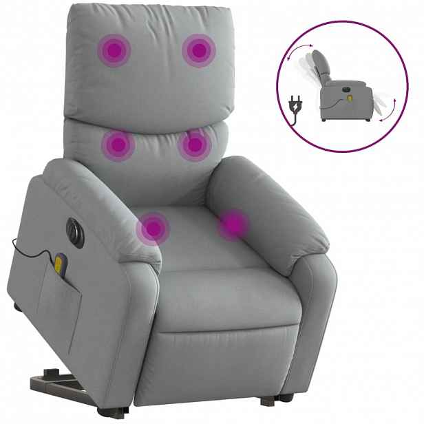 vidaXL Elektrické zvedací masážní polohovací křeslo světle šedé textil