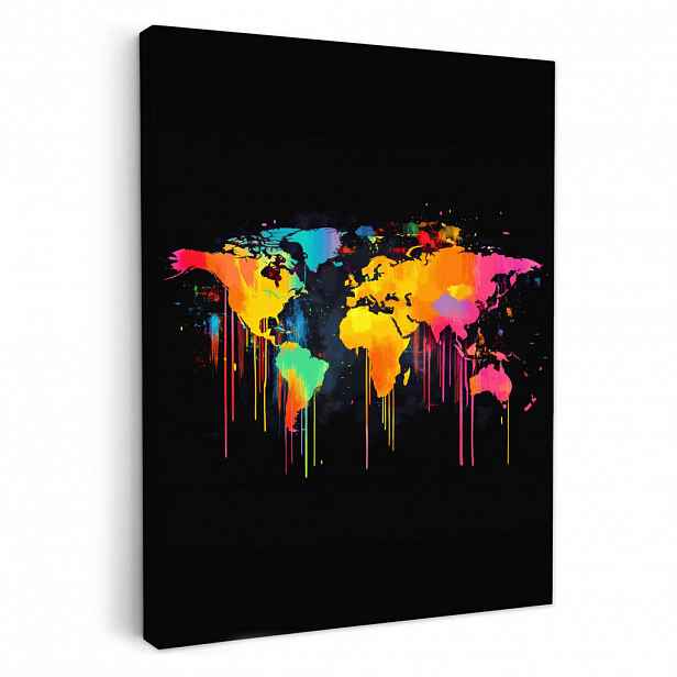 MuchoWow OBRAZ NA PLÁTNĚ Mapa světa - Barvy - Barevné - Graffiti - Svět 60x80 cm