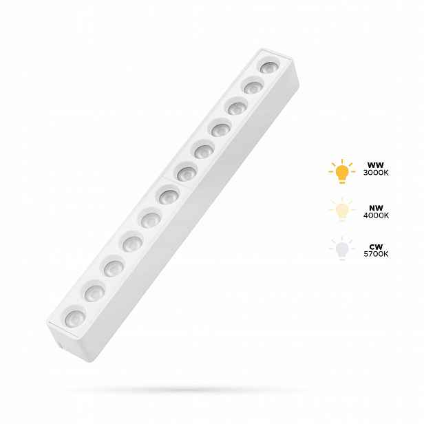 Reflektor Bílý Lineární Grille 12W Slim Track FiberFLEX 48VDC 3CCT 3/4/6K