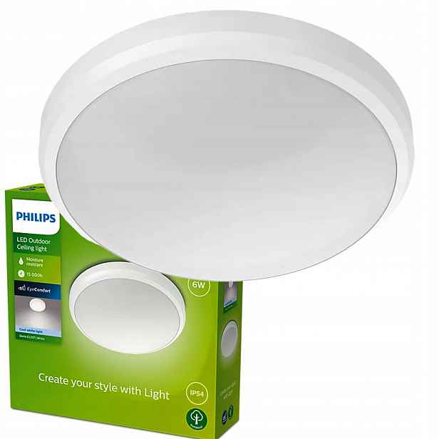 Zahradní lampa Stropní Svítidlo Led 6W 640lm 4000K IP54 Vodotěsná Bílá Philips