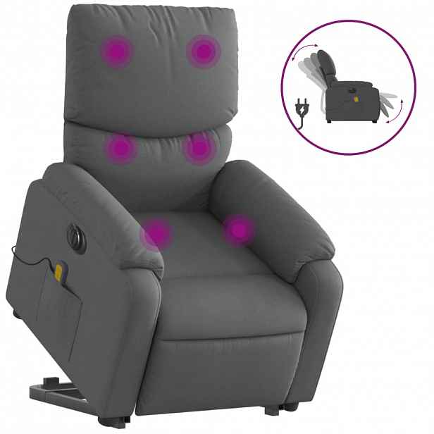 vidaXL Elektrické zvedací masážní polohovací křeslo tmavě šedé textil