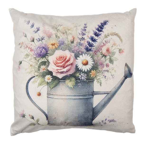 Béžový povlak na polštář konvička s květy - 45*45cm Clayre & Eef