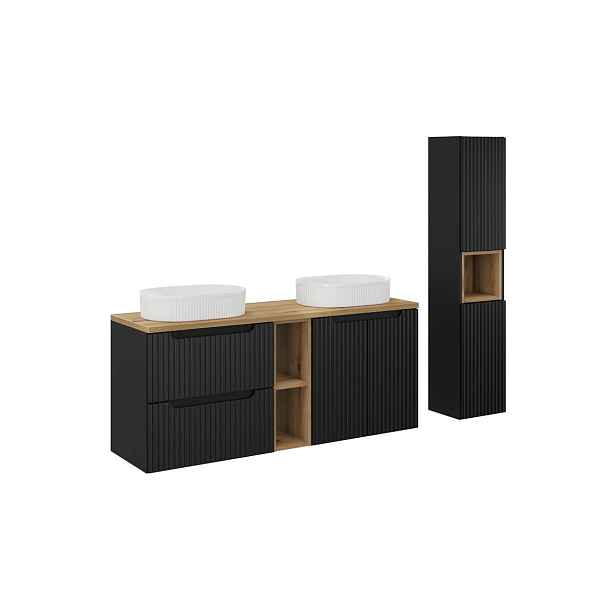 Comad Koupelnová sestava Nova Black se skříňkami a umyvadly 140 cm černá/dub evoke