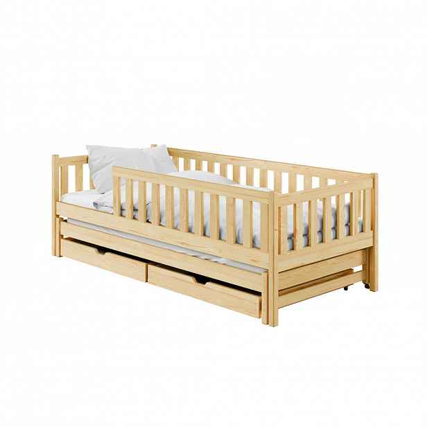 Kids Collective DĚTSKÁ POSTEL s výsuvným lůžkem a dvěma zásuvkami 80x160 v přírodní barvě