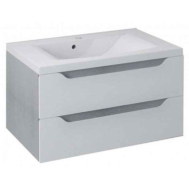 Sapho Wave - Umyvadlová skříňka 80x45x48 cm, 2 zásuvky, bílá/dub stříbrný WA080-3011