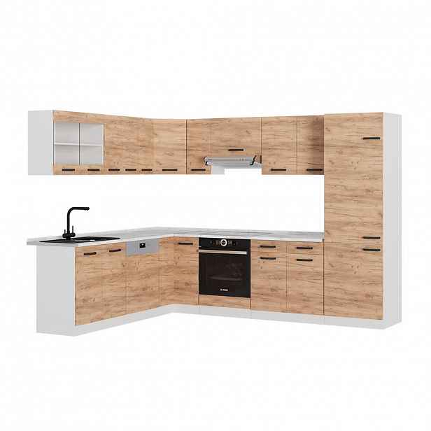 Vicco ROHOVÁ KUCHYŇ R-Line, Zlatý mocný dub/Bílá, 287 x 227 cm PD Antracit
