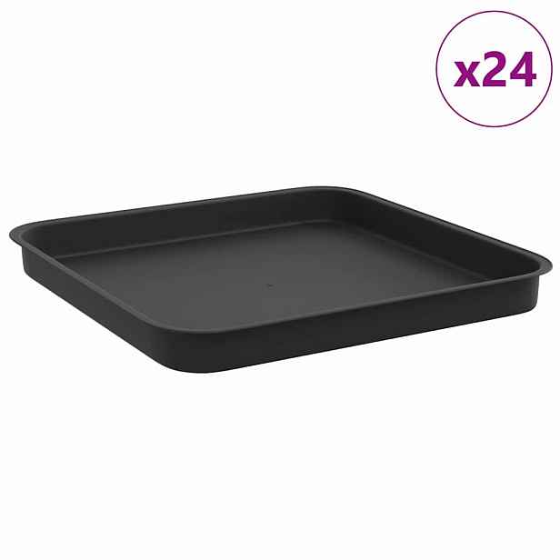 vidaXL Čtvercový květinový tác 24 ks Černá 21 x 21 x 2 cm Plast
