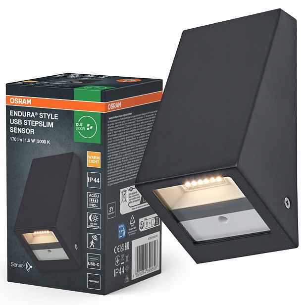 Zahradní nástěnné svítidlo Led Fasádní lampa Snímač pohybu 1.5W 120lm 3000K IP44