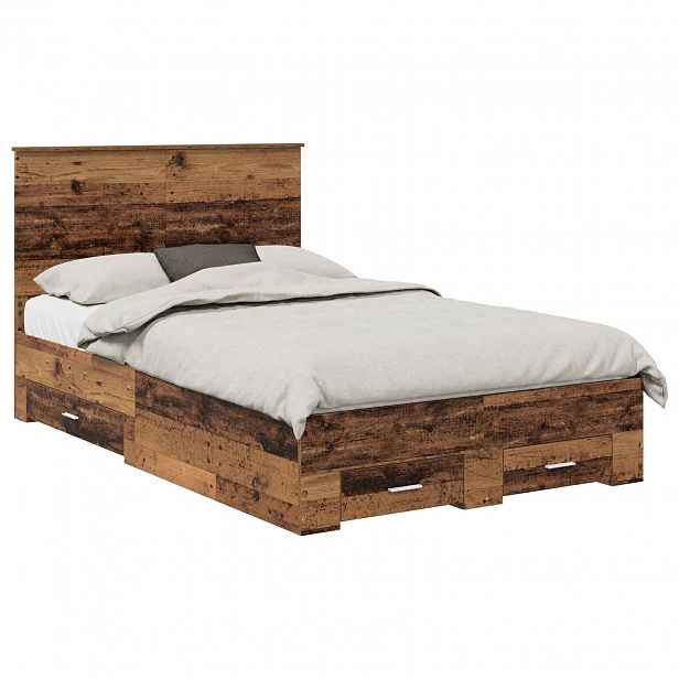 vidaXL Rám postele s čelo Staré dřevo 120 x 190 cm Kompozitní dřevo