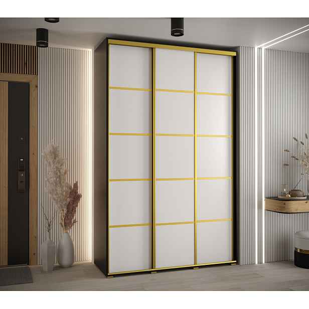 Šatní skříň YVONA 4 - 160/45 cm, černá / bílá / zlatá