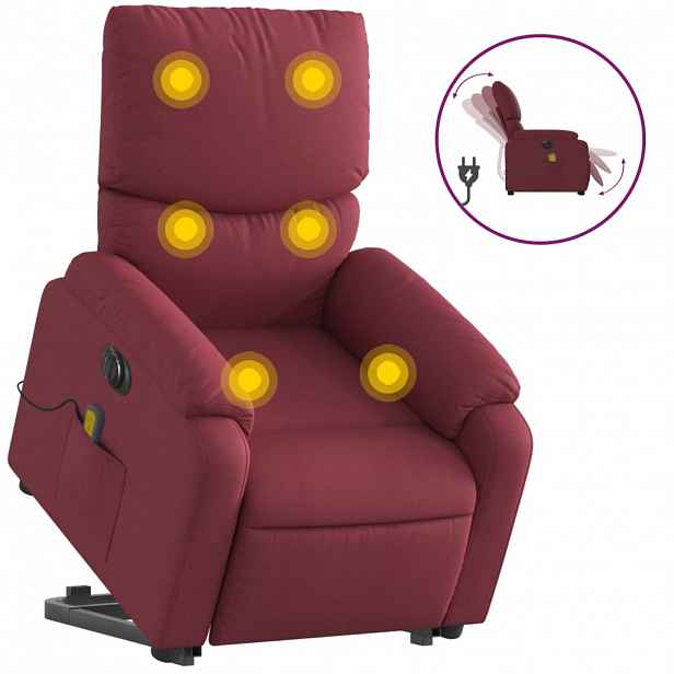 vidaXL Elektrické zvedací masážní polohovací křeslo vínové textil
