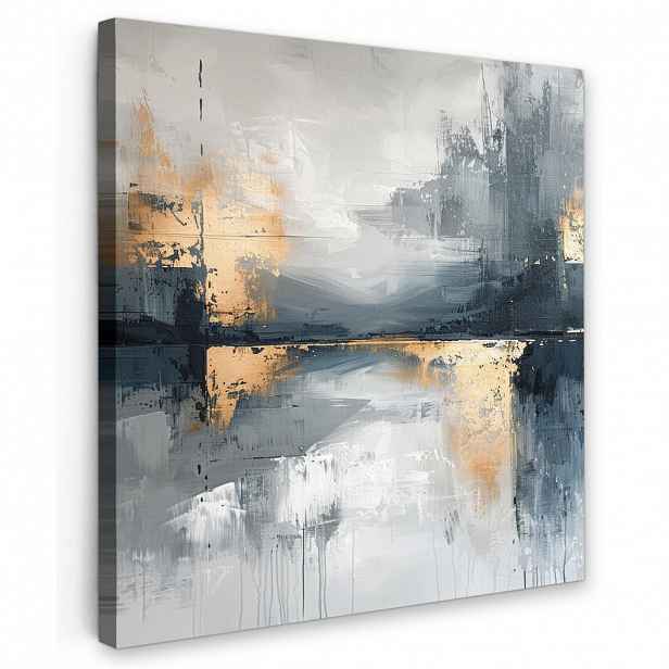 MuchoWow OBRAZ NA PLÁTNĚ Umění - šedá - zlatá - abstraktní 20x20 cm