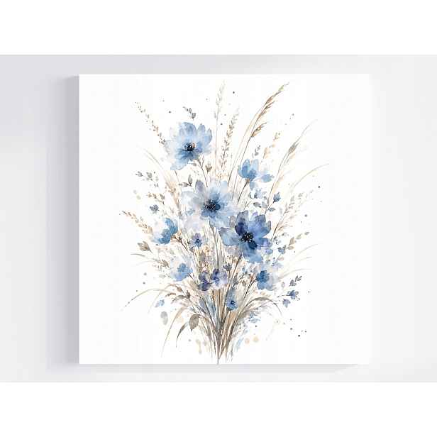 Obraz Na Plátně Canvas Akvarel Modré Polní Květiny Kytice Boho 50x50