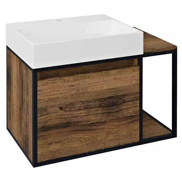 Sapho Skara - Umyvadlová skříňka 80x50x47 cm, 1 zásuvka, matná černá/dub Collingwood CG003-1919